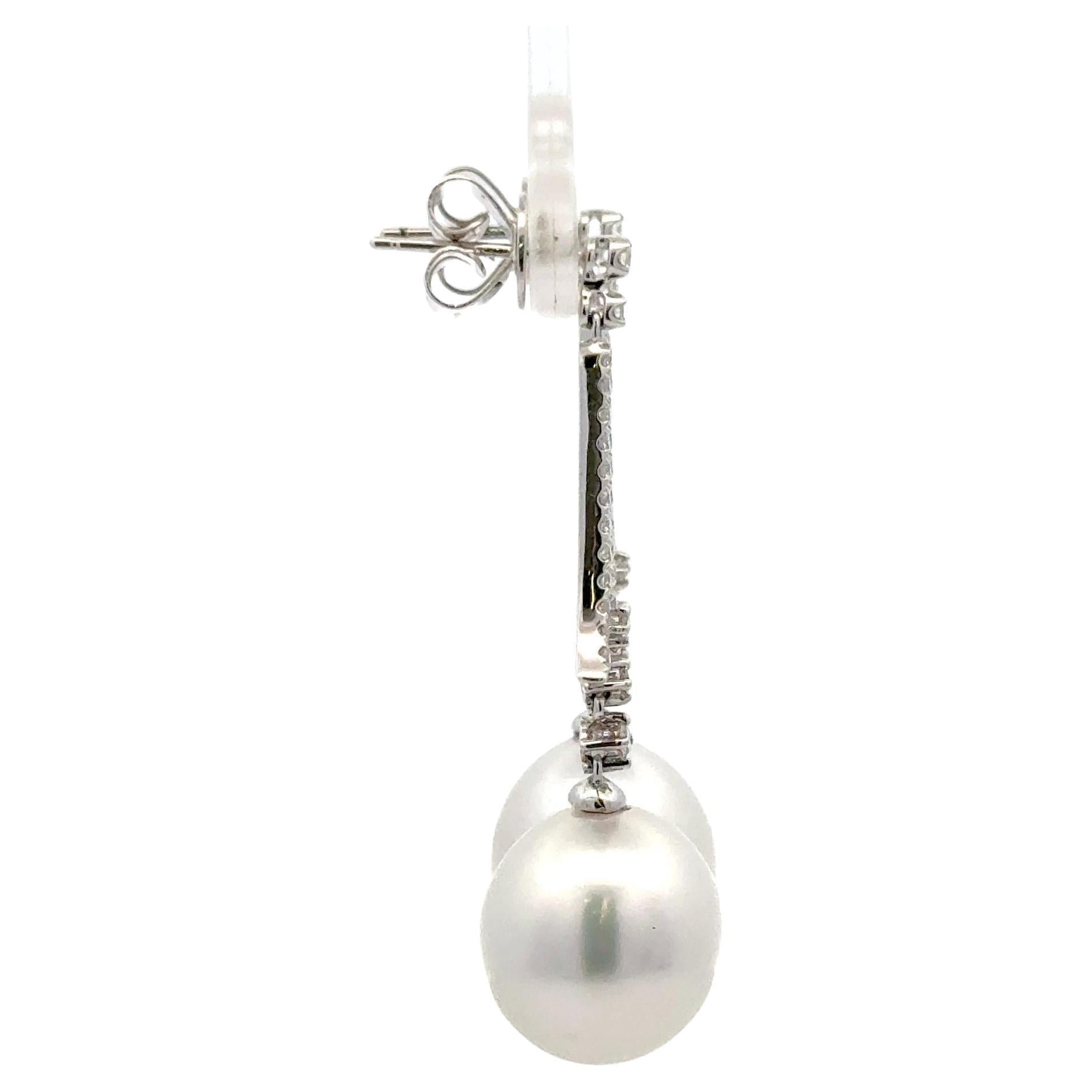 Pendientes Gota Perla Mar del Sur Diamante 0.60 Quilates Oro Blanco 18 Kilates 12-13 MM Contemporáneo en venta
