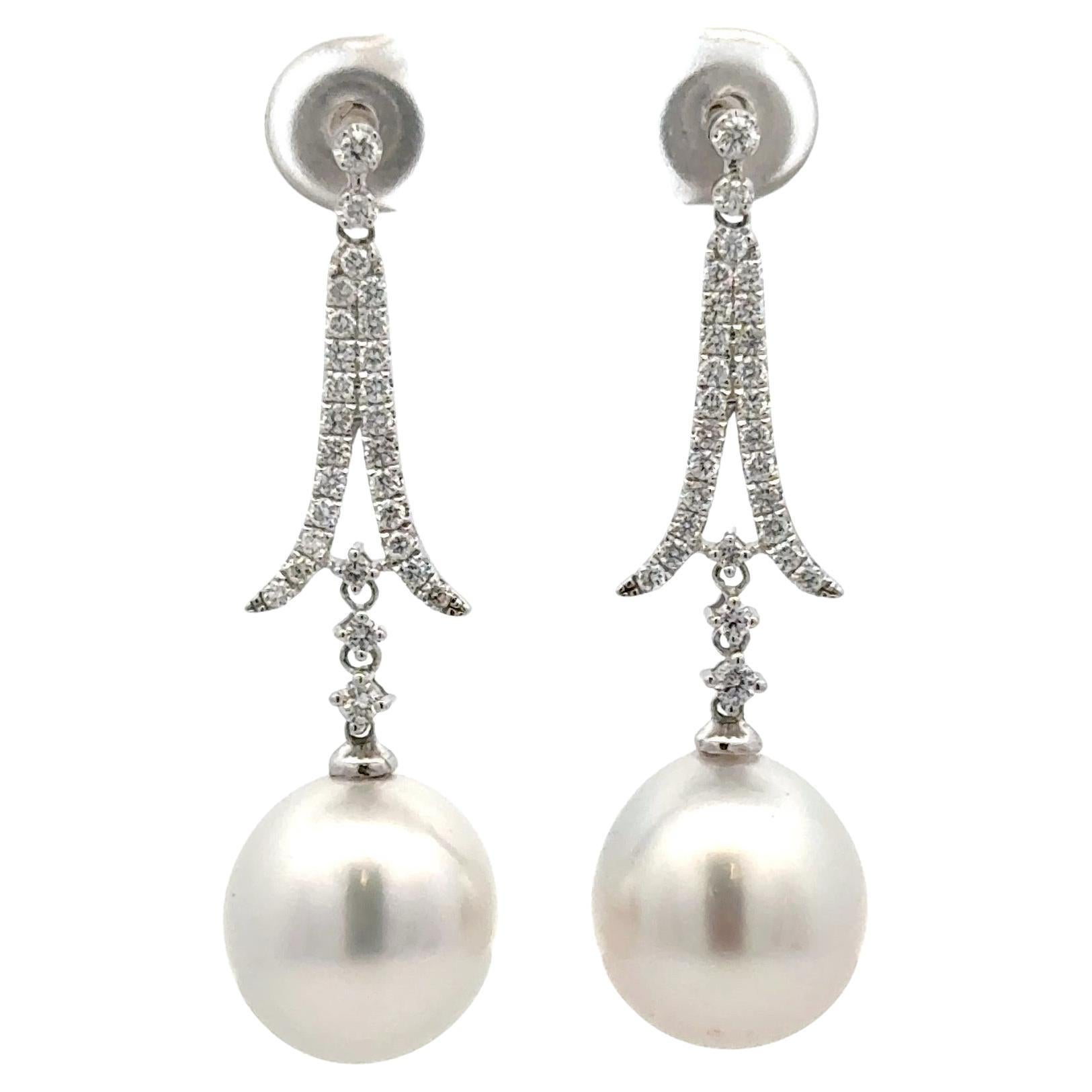 Pendientes Gota Perla Mar del Sur Diamante 0.60 Quilates Oro Blanco 18 Kilates 12-13 MM en venta