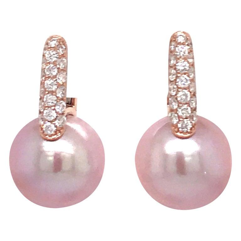South Sea Pearl Diamond Drop Earrings 0.61 Carats 18 Karat Yellow Gold 12-13MM For Sale 4