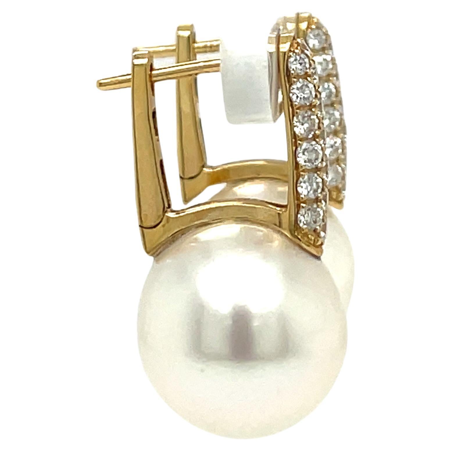 Südseeperlen-Diamant-Tropfen-Ohrringe 0,61 Karat 18 Karat Gelbgold 12-13MM im Zustand „Neu“ im Angebot in New York, NY