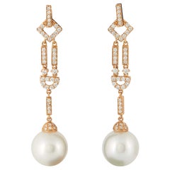 South Sea Pearl Diamond Drop Earrings 0.76 Carat 18 Karat Rose Gold