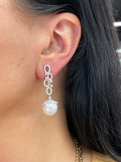 South Sea Pearl Diamond Drop Earrings 0.97 Carats 18 Karat White Gold