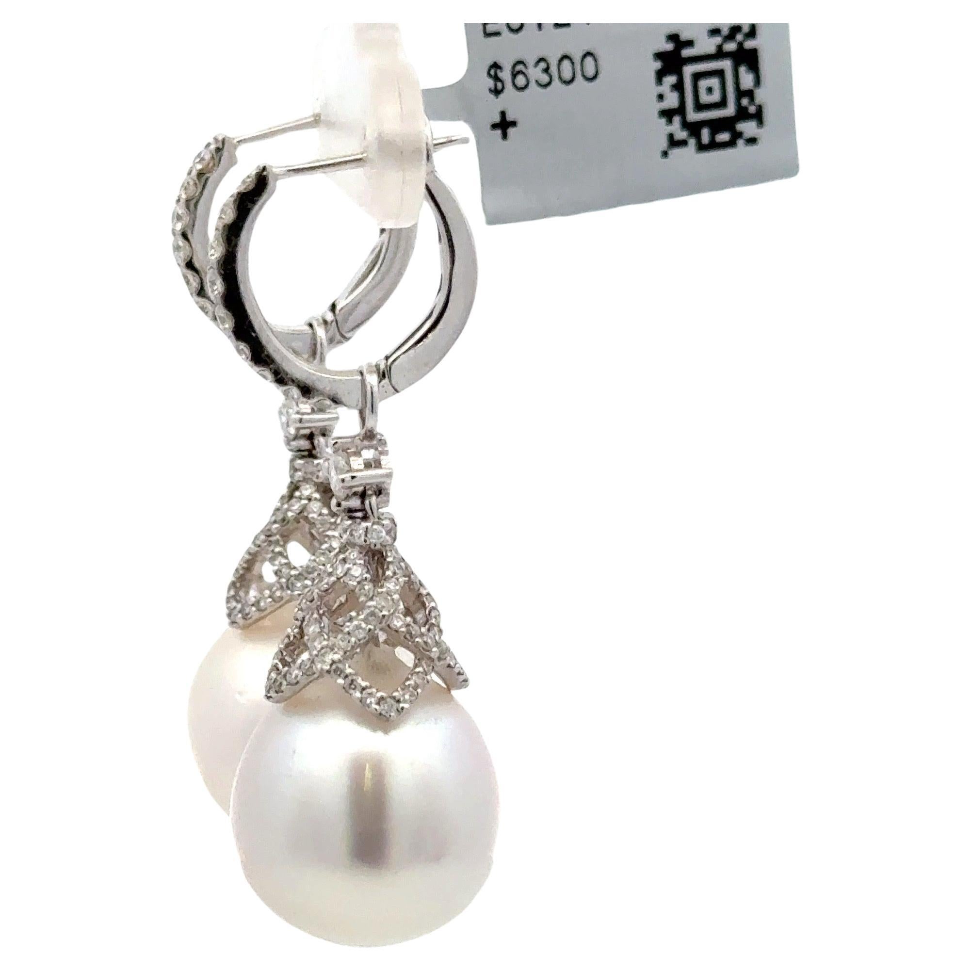 Contemporaneo Orecchini con perle dei mari del sud e diamanti 0,97 carati in oro bianco 18 carati 13-14 mm in vendita