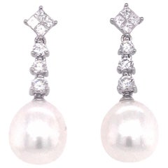 South Sea Pearl Diamond Drop Earrings 1 Carat 18 Karat White Gold