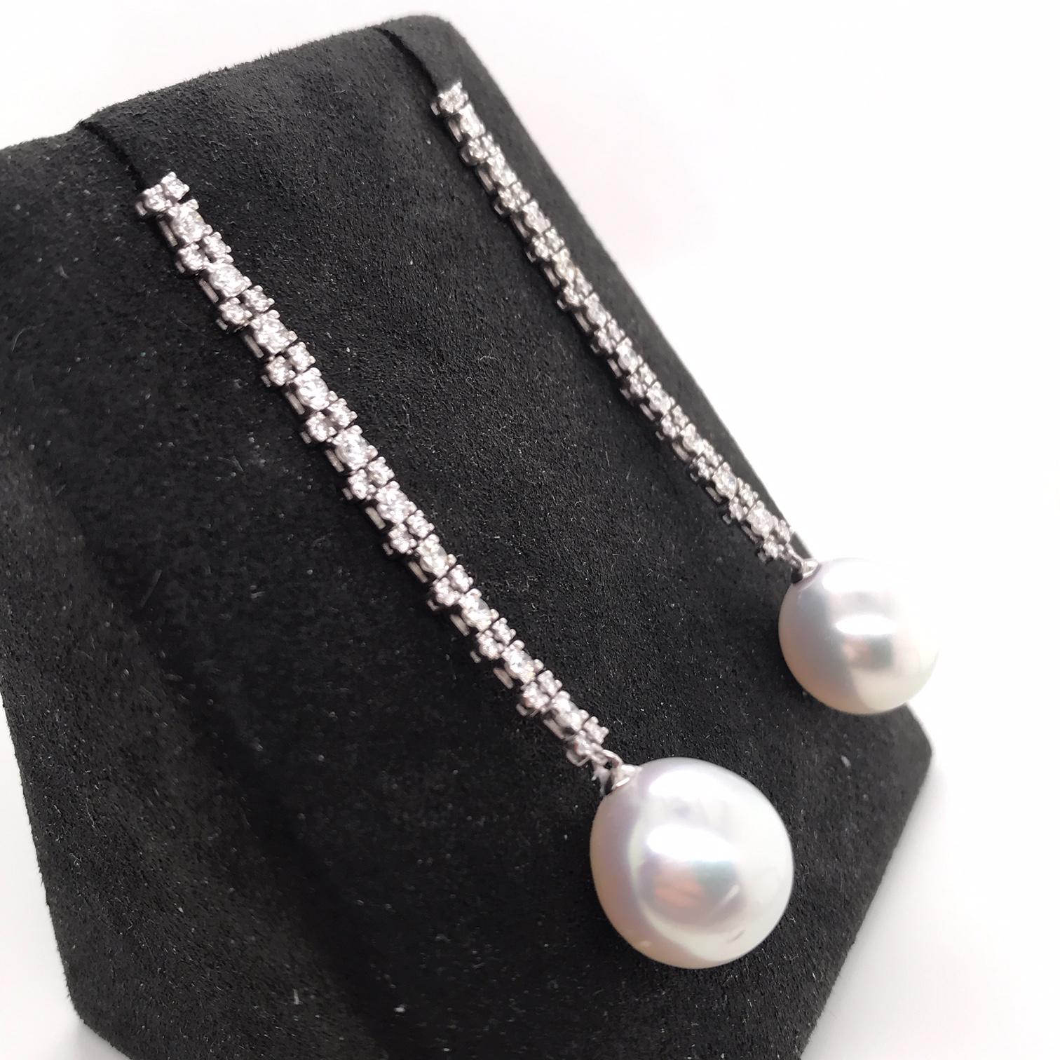 South Sea Pearl Diamond Drop Earrings 1.08 Carat 18 White Gold For Sale 2