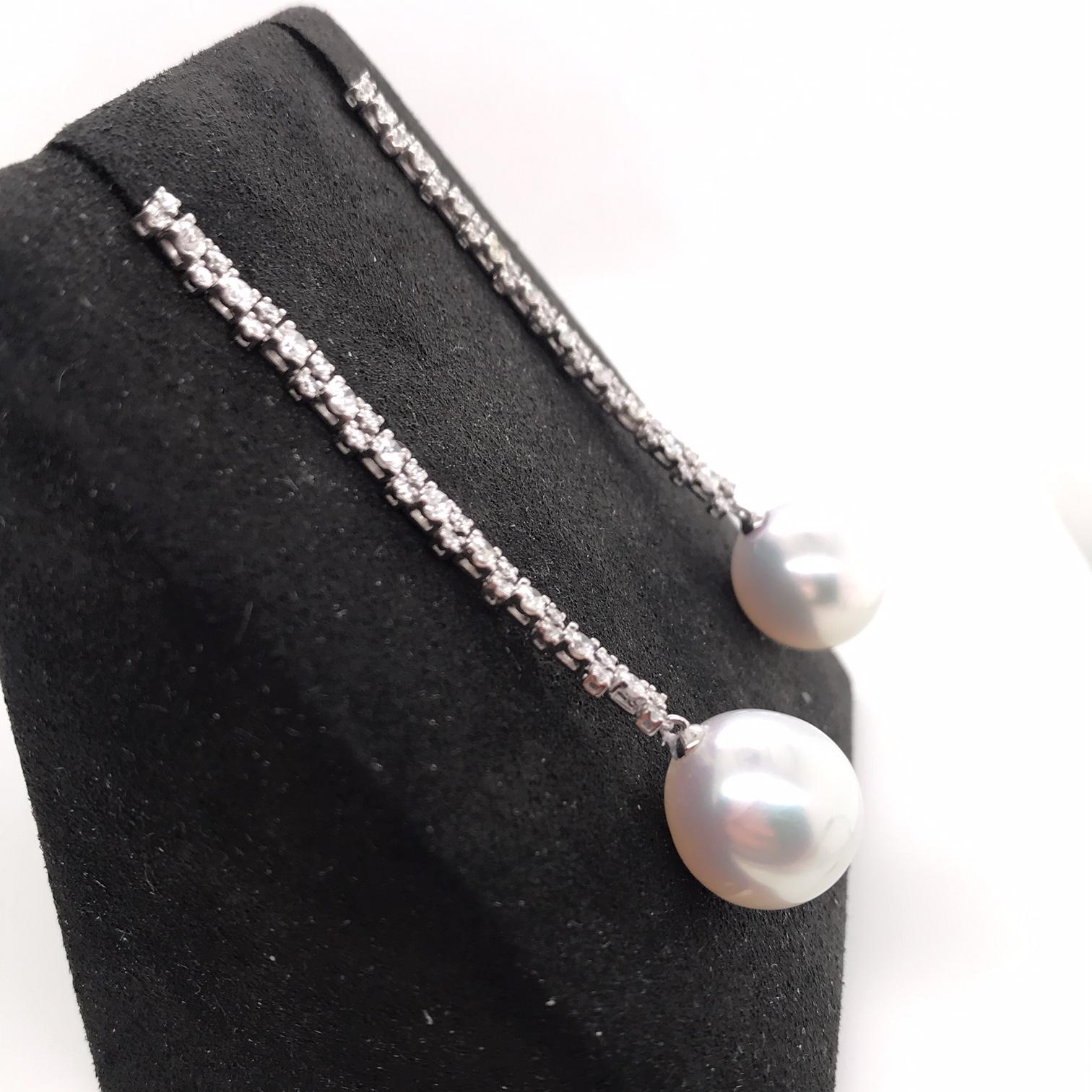 South Sea Pearl Diamond Drop Earrings 1.08 Carat 18 White Gold For Sale 3