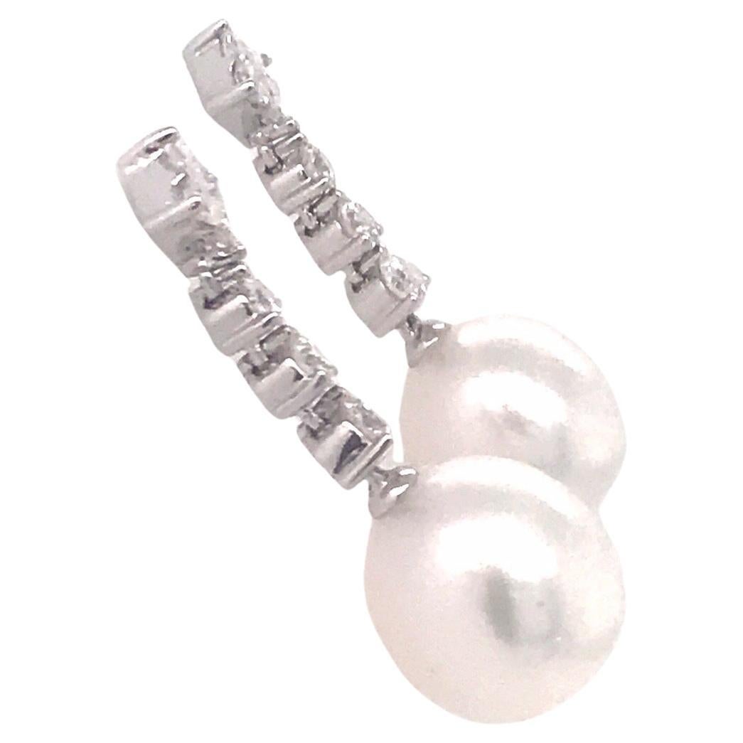 Südseeperlen-Diamant-Tropfen-Ohrringe 1,13 Karat 18 Karat Weißgold 11-12MM im Angebot 2