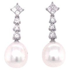 Südseeperlen-Diamant-Tropfen-Ohrringe 1,13 Karat 18 Karat Weißgold 11-12MM