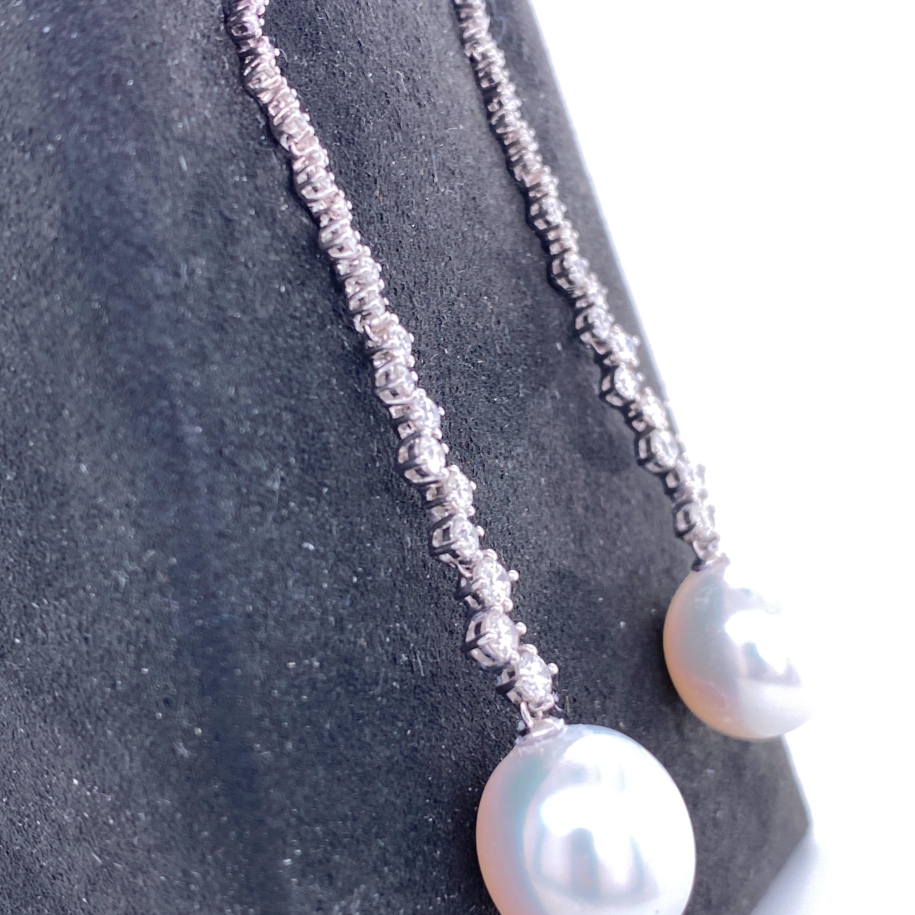 Women's South Sea Pearl Diamond Drop Earrings 1.53 Carat 18 Karat White Gold For Sale