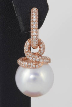 South Sea Pearl Diamond Drop Earrings 1.55 Carat 18 Karat Rose Gold 14-15 MM
