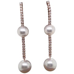 South Sea Pearl Diamond Drop Earrings 1.81 Carat 18 Karat Rose Gold