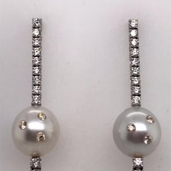 South Sea Pearl Diamond Drop Earrings 2.30 Carat 14 Karat White Gold
