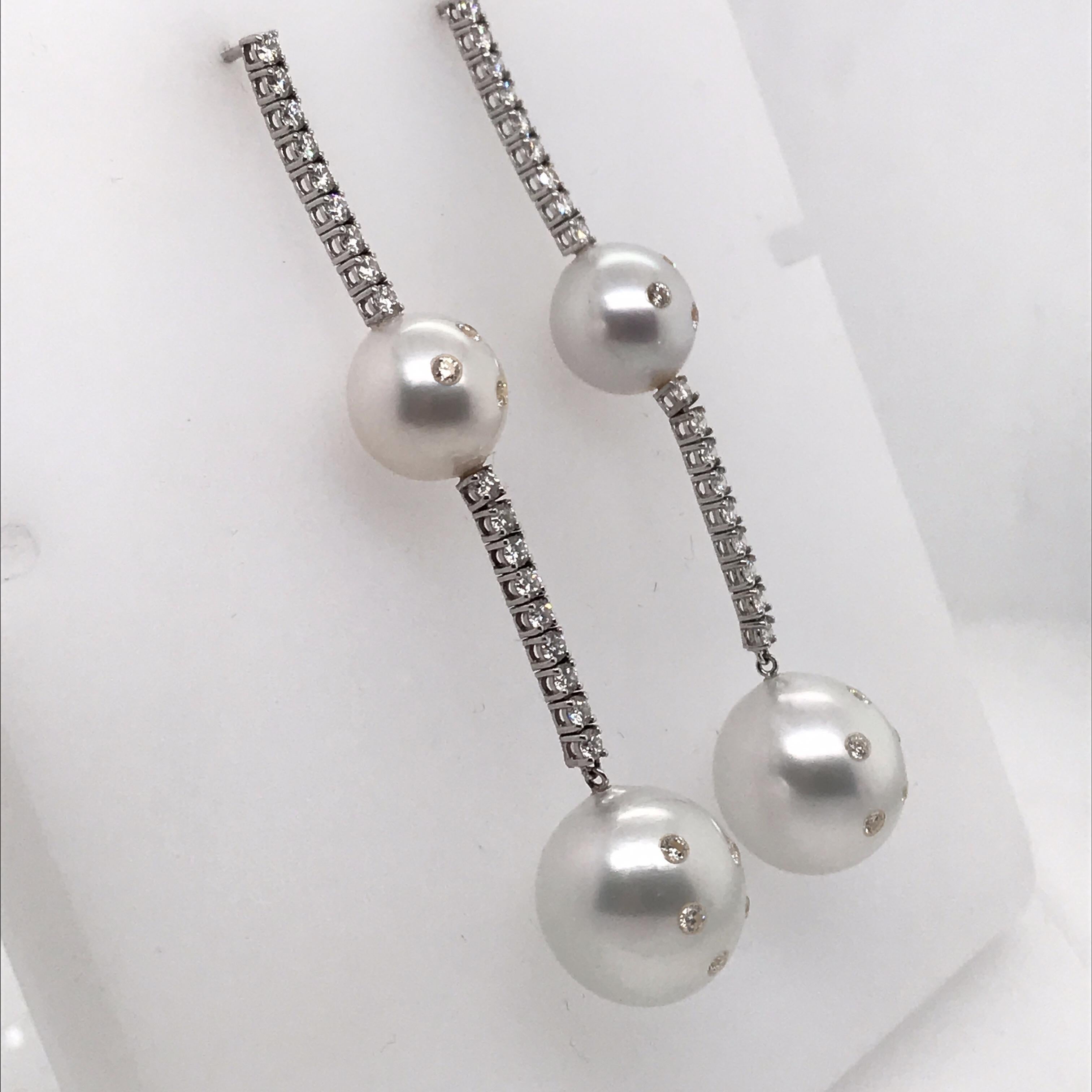 South Sea Pearl Diamond Drop Earrings 2.30 Carat 14 Karat White Gold In New Condition For Sale In New York, NY
