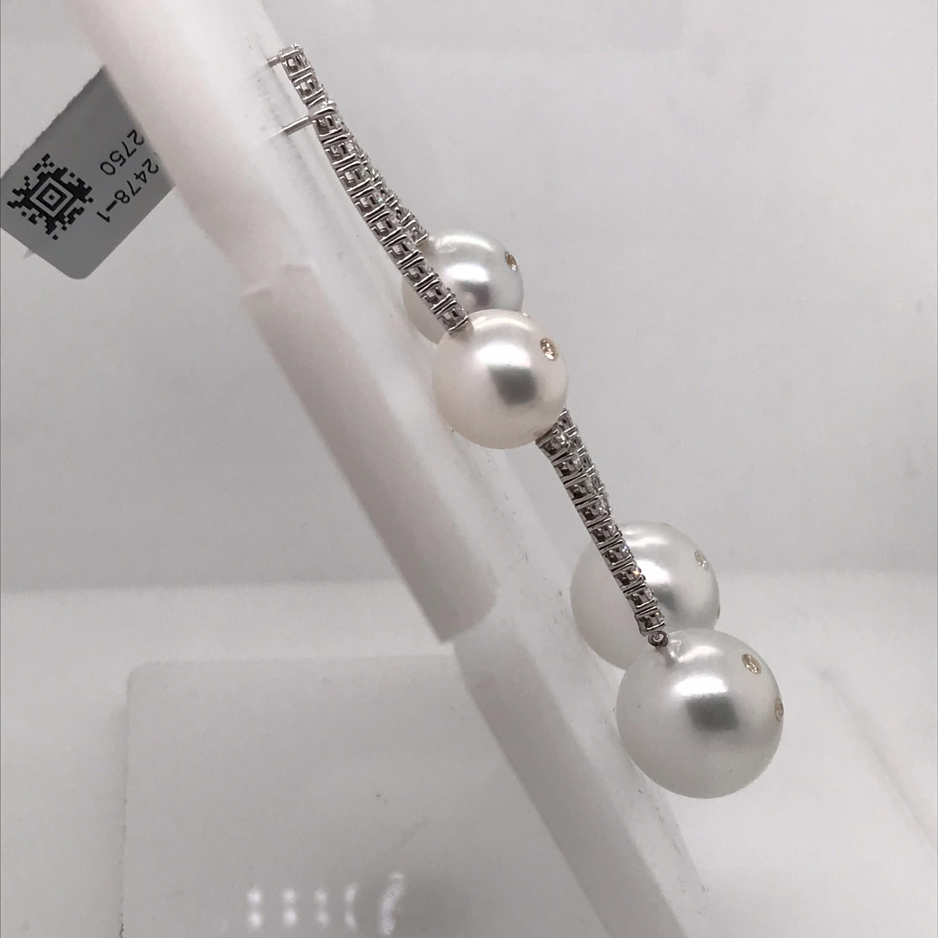 South Sea Pearl Diamond Drop Earrings 2.30 Carat 14 Karat White Gold For Sale 2