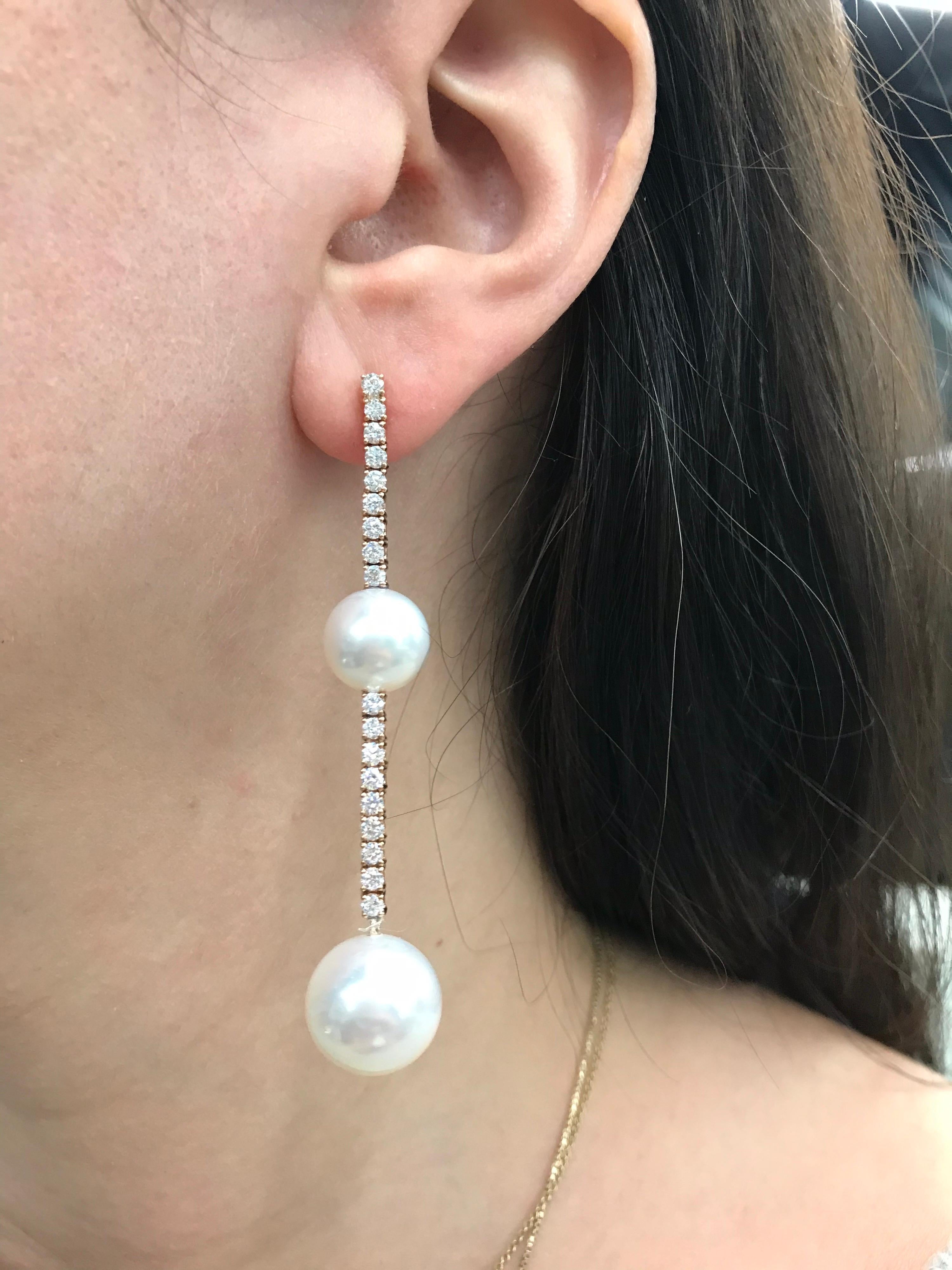 South Sea Pearl Diamond Drop Earrings 2.30 Carat 14 Karat White Gold For Sale 3