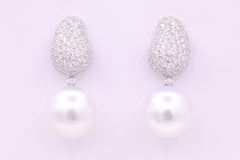 South Sea Pearl Diamond Drop Earrings 2.50 Carat 18 Karat White Gold