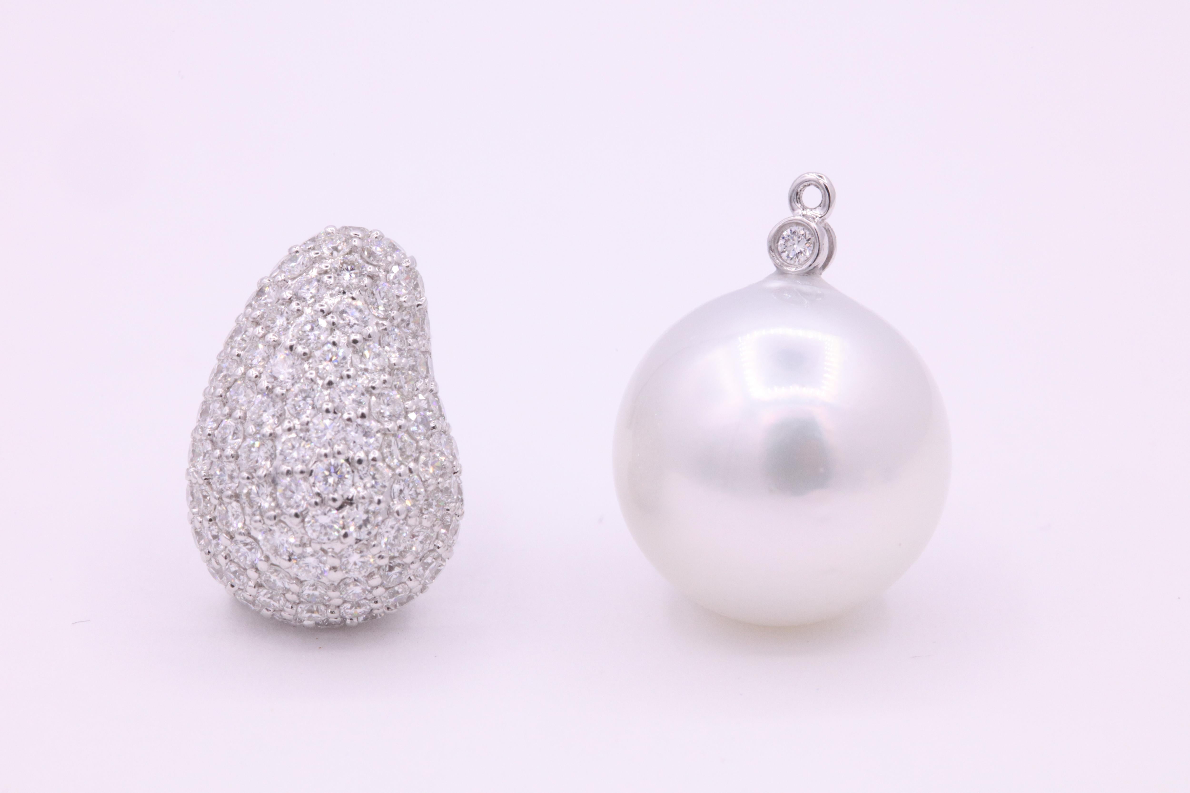 South Sea Pearl Diamond Drop Earrings 2.50 Carat 18 Karat White Gold For Sale 1