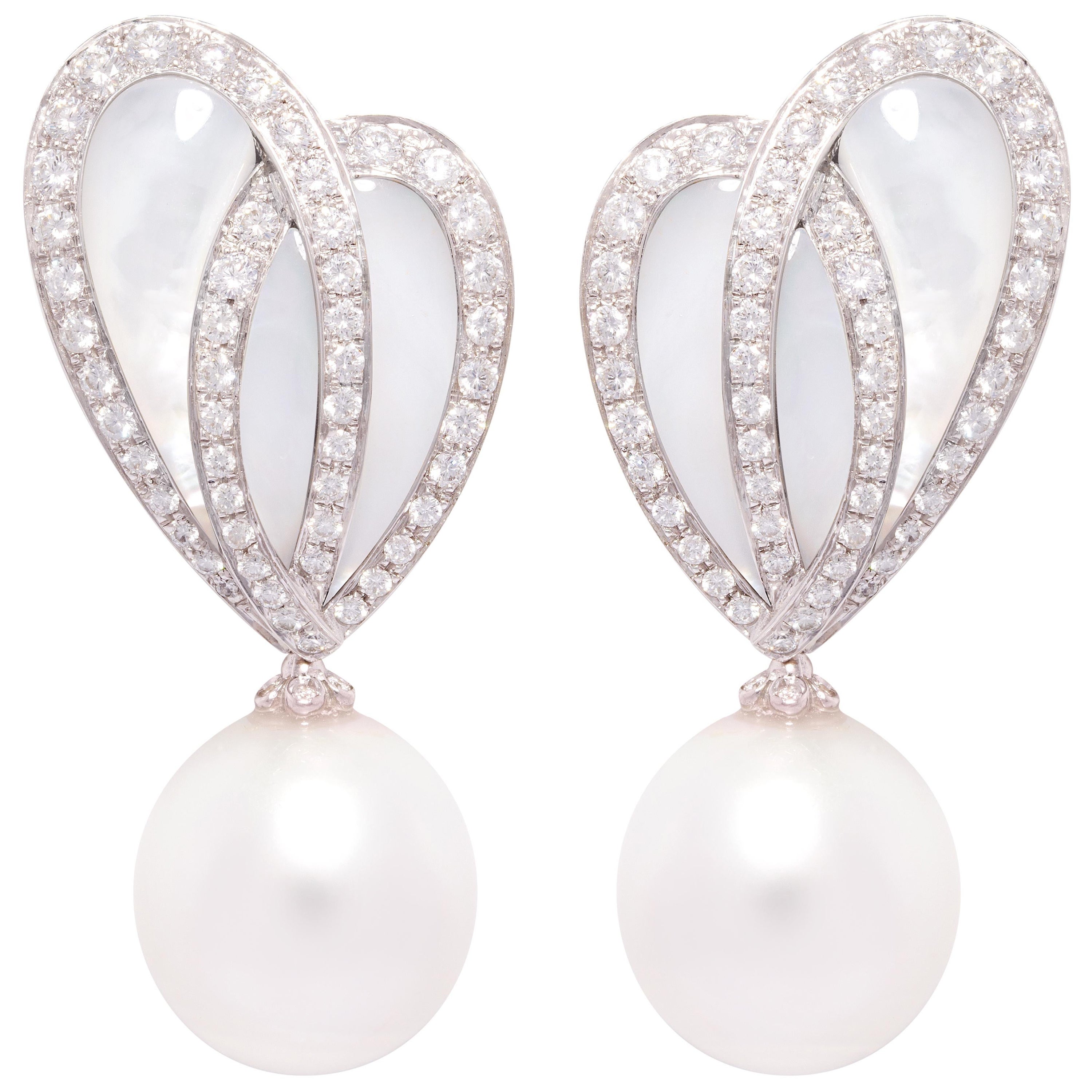 Südseeperlen-Diamant-Tropfen-Ohrringe Design von Ella Gafter