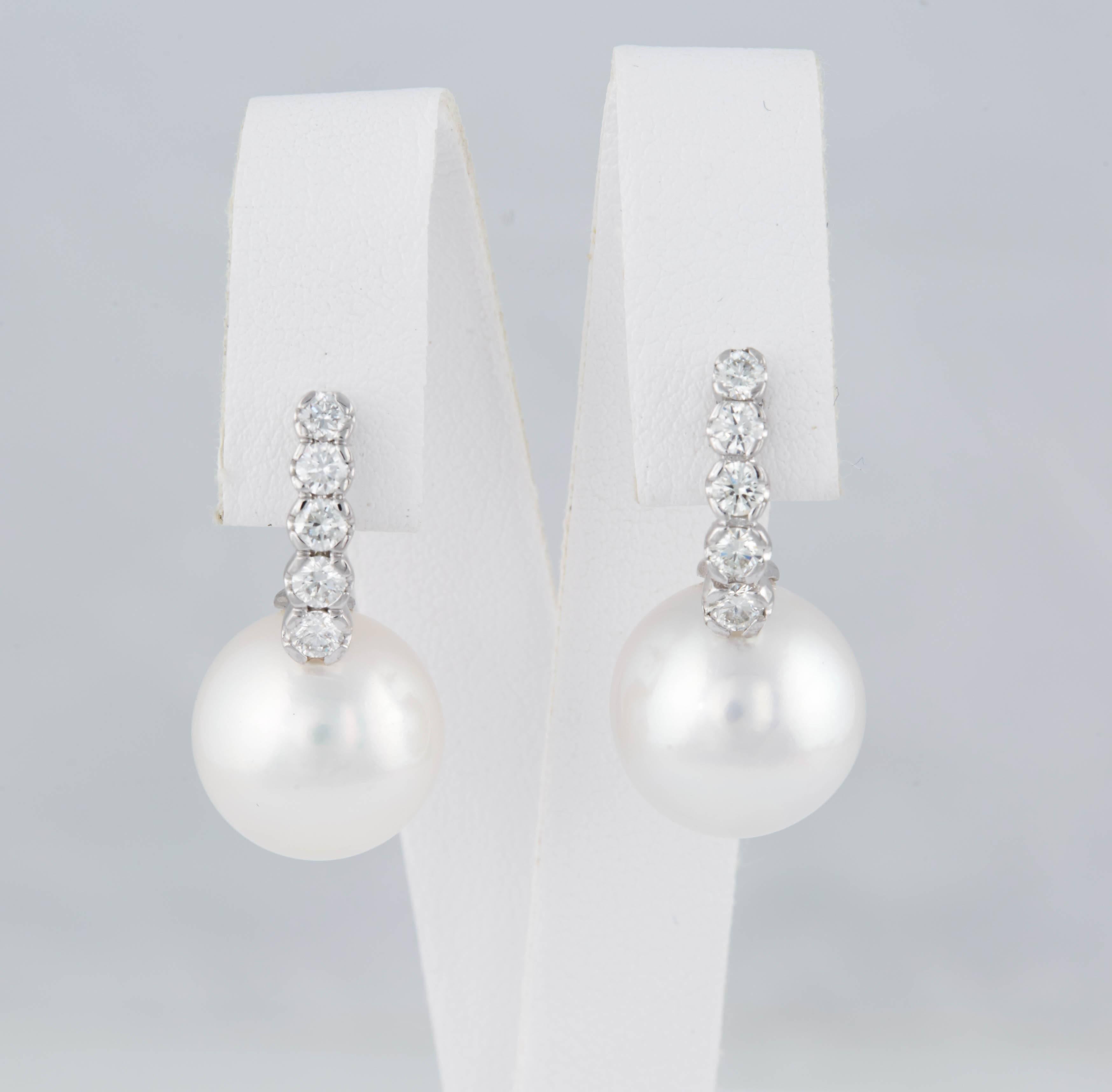 Contemporary South Sea Pearl Diamond Drop Gold Earrings For Sale