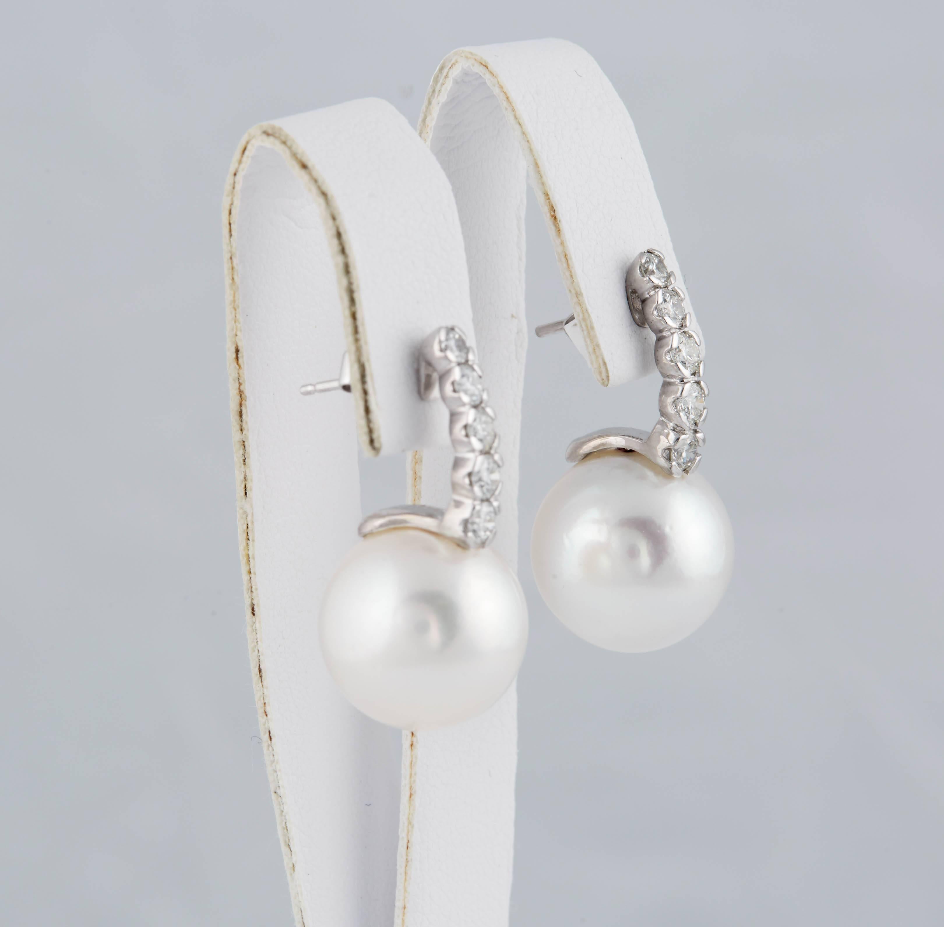 Women's South Sea Pearl Diamond Drop Gold Earrings For Sale