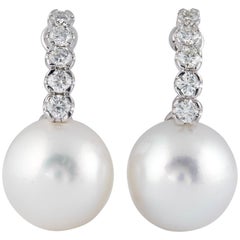 South Sea Pearl Diamond Drop Gold Earrings