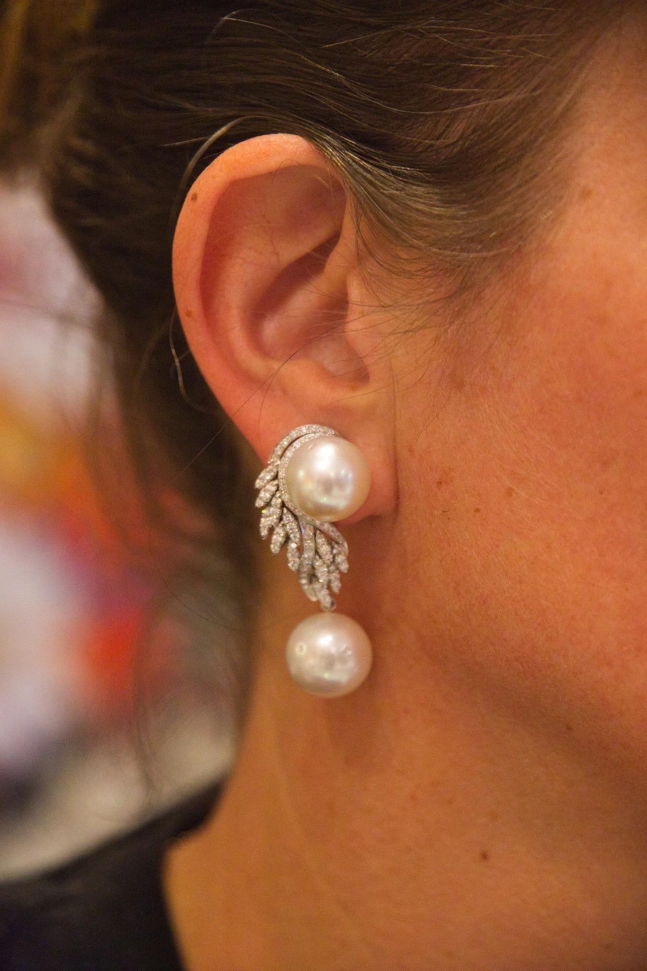 Orecchino con diamante e perla dei mari del sud in vendita 4