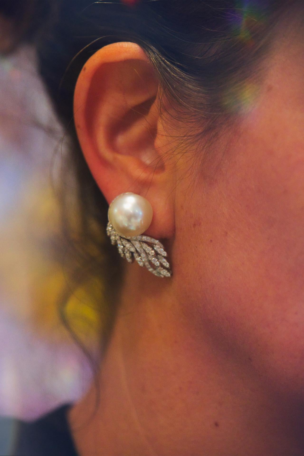 Orecchino con diamante e perla dei mari del sud in vendita 5
