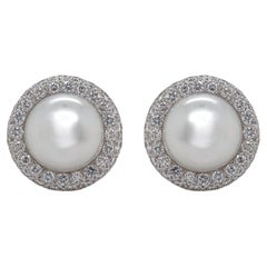 South Sea Pearl & Diamond Earring in 18K White Gold