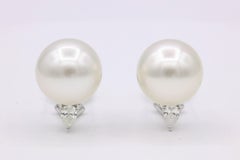 Südseeperlen-Diamant-Ohrstecker 0,38 Karat 13-14 MM 18K Weißgold