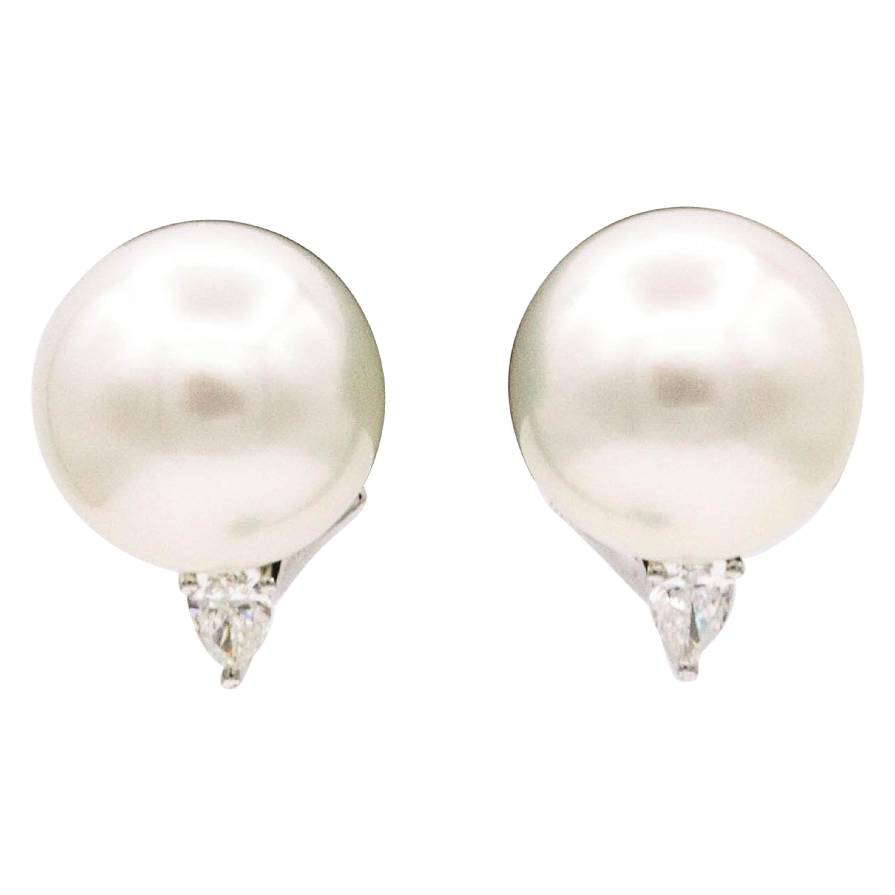South Sea Pearl Diamond Earrings 0.38 Carat For Sale