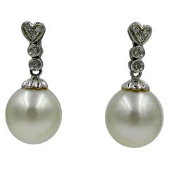 Pendientes Perla del Mar del Sur Diamante Oro Blanco 14 Kilates Colgante Gota Motivo Corazón