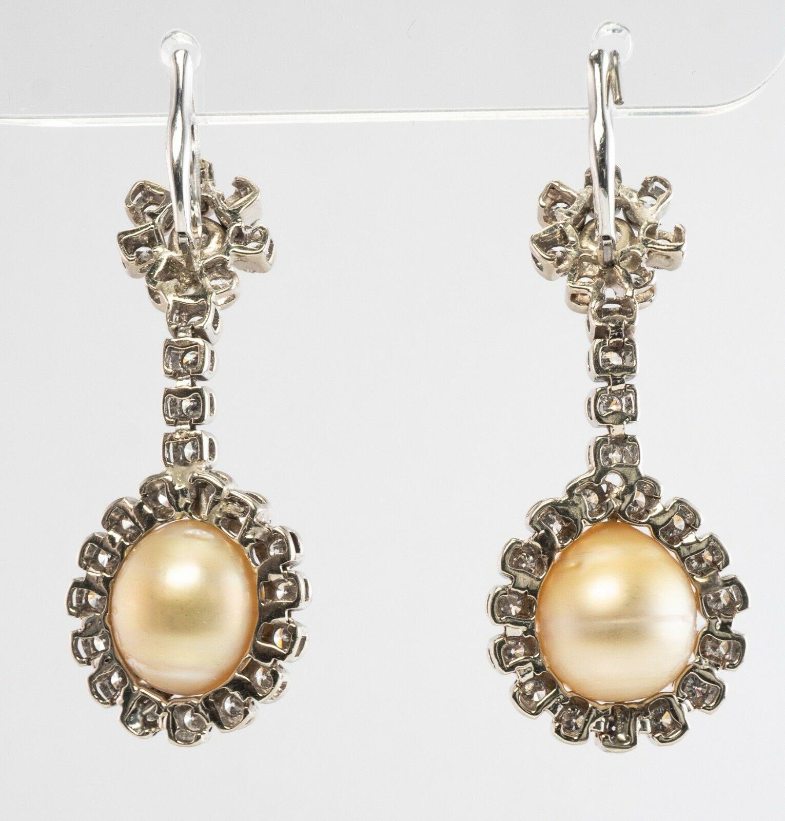 South Sea Pearl Diamond Earrings 14K White Gold Dangle Drop For Sale 1