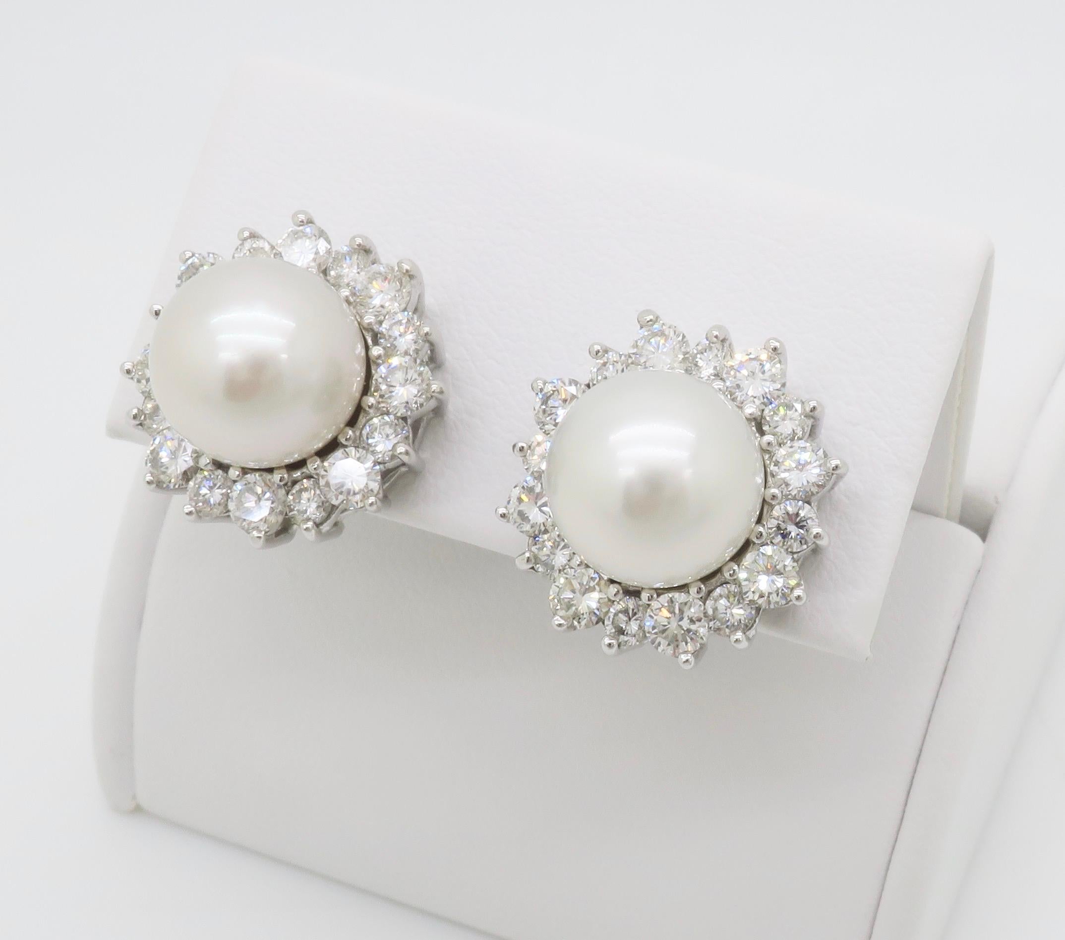 South Sea Pearl & Diamond Earrings In Excellent Condition For Sale In Webster, NY