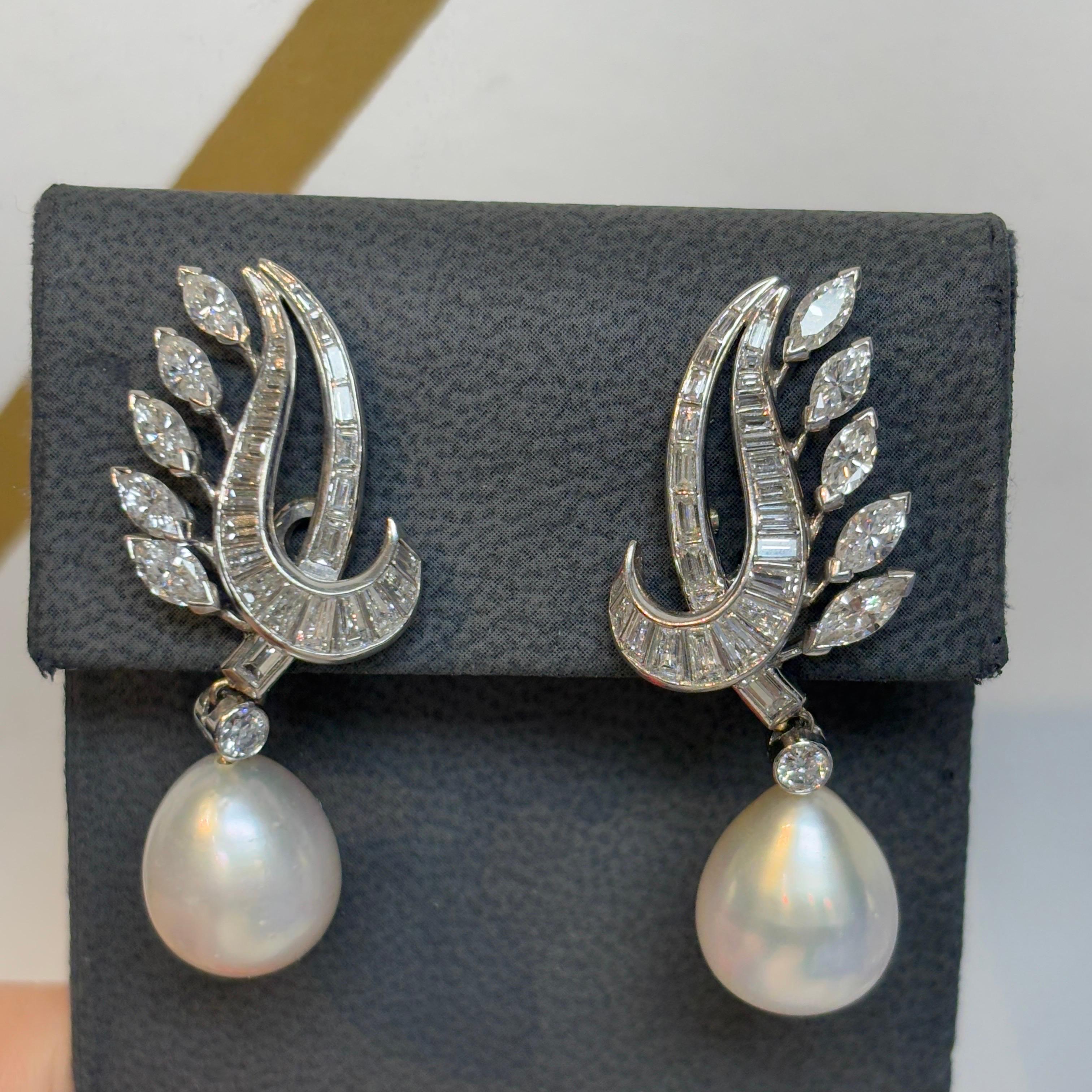 Orecchini con perle dei mari del sud e diamanti In condizioni ottime in vendita a New York, NY