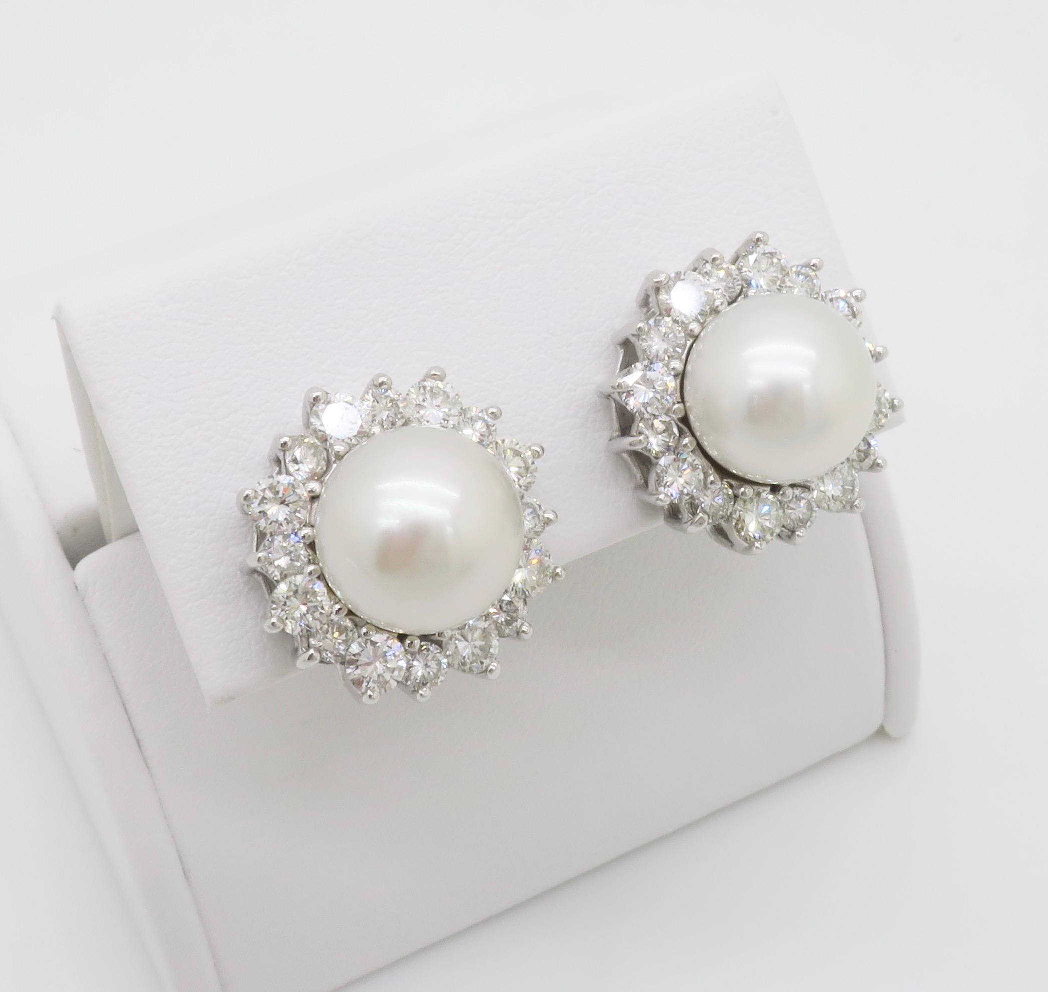 Women's South Sea Pearl & Diamond Earrings For Sale