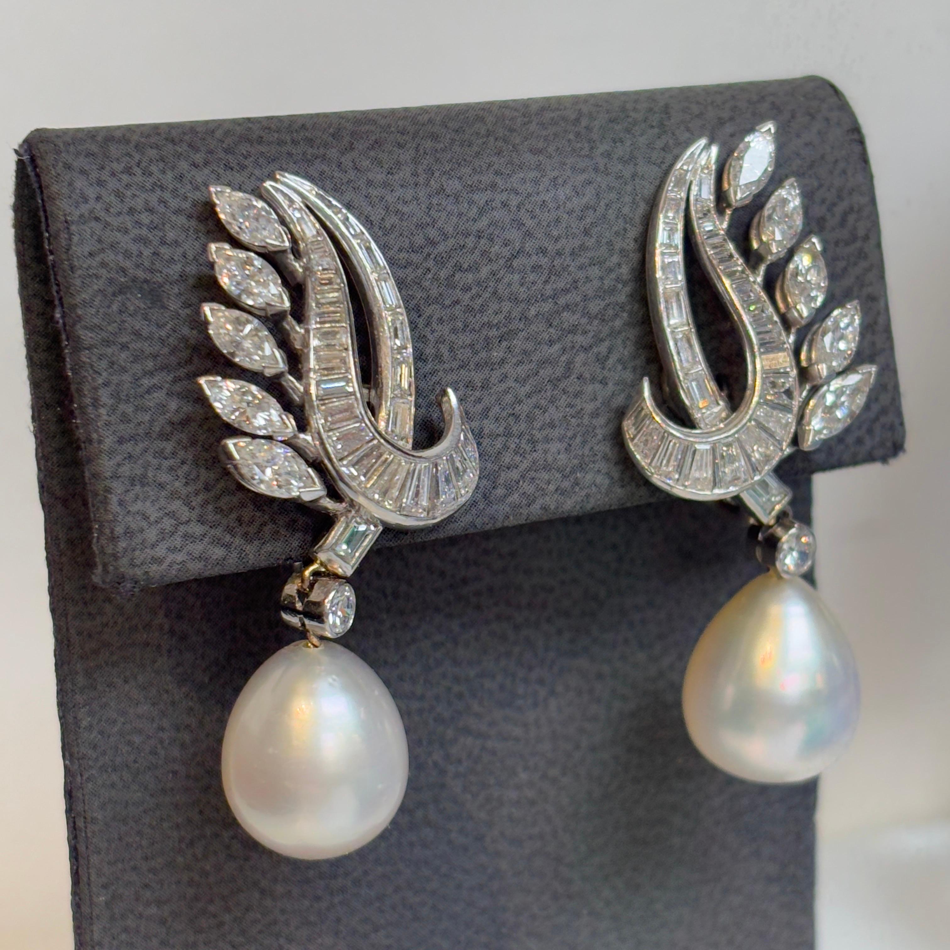 Orecchini con perle dei mari del sud e diamanti in vendita 3