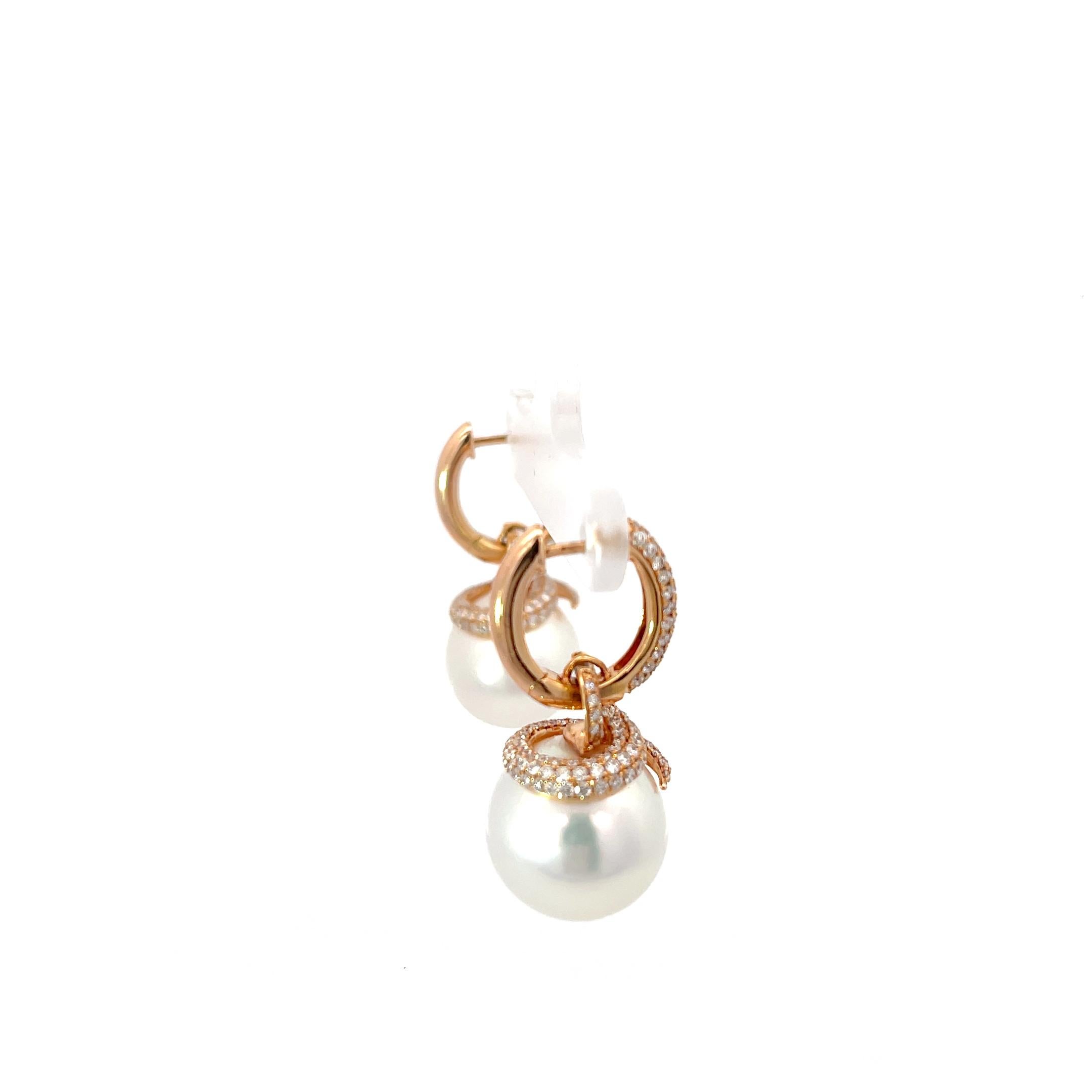 Women's South Sea Pearl & Diamond Earrings in 18K Rose Gold For Sale