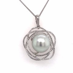 South Sea Pearl Diamond Floral Pendant 0.68 Carat 18 Karat White Gold