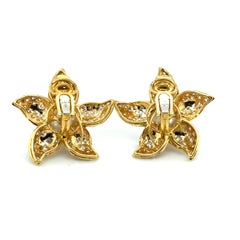 South Sea Pearl Diamond Flower Ear Clips, 5.76 Carats, 18K Yellow Gold