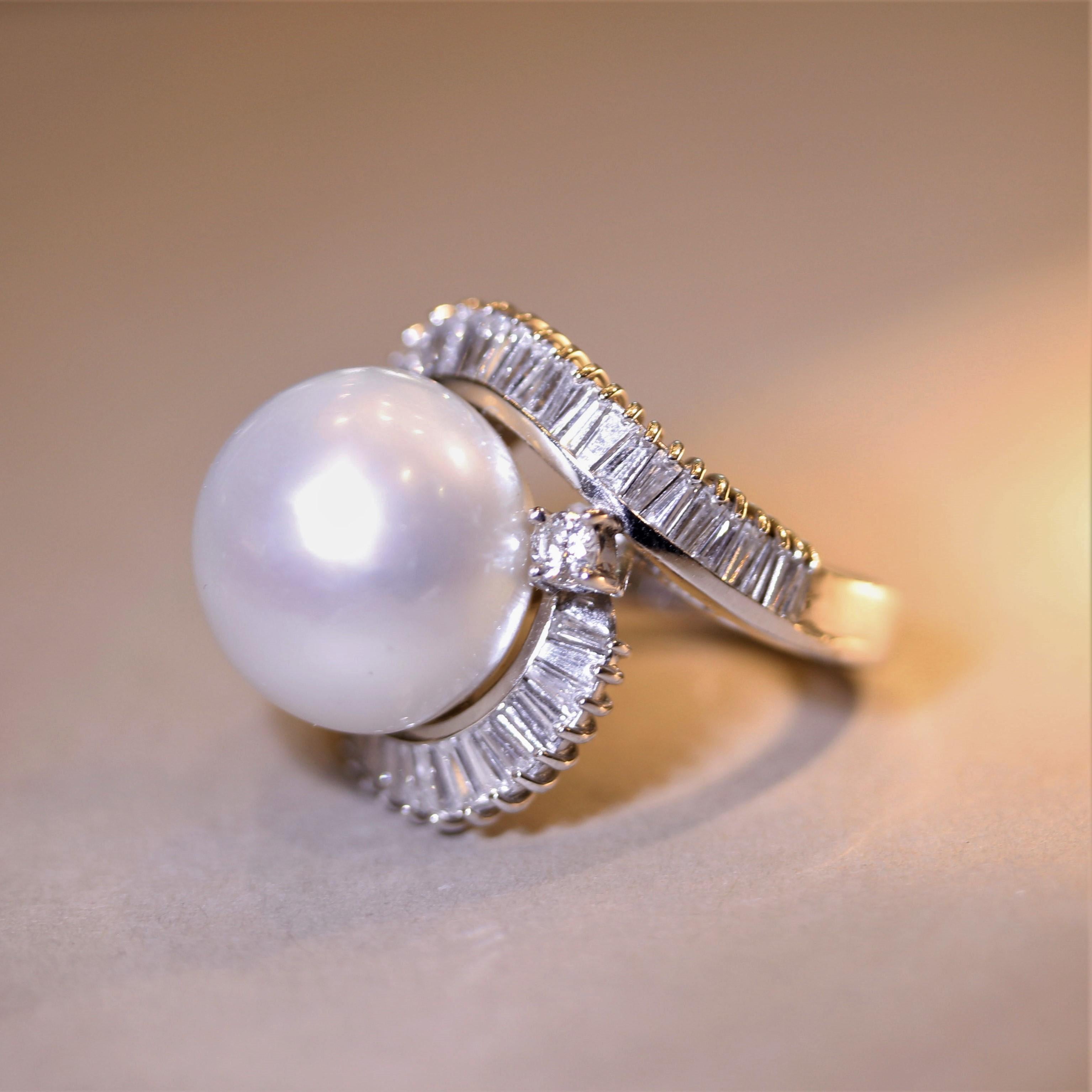 Mixed Cut South Sea Pearl Diamond Gold Cocktail Ring For Sale