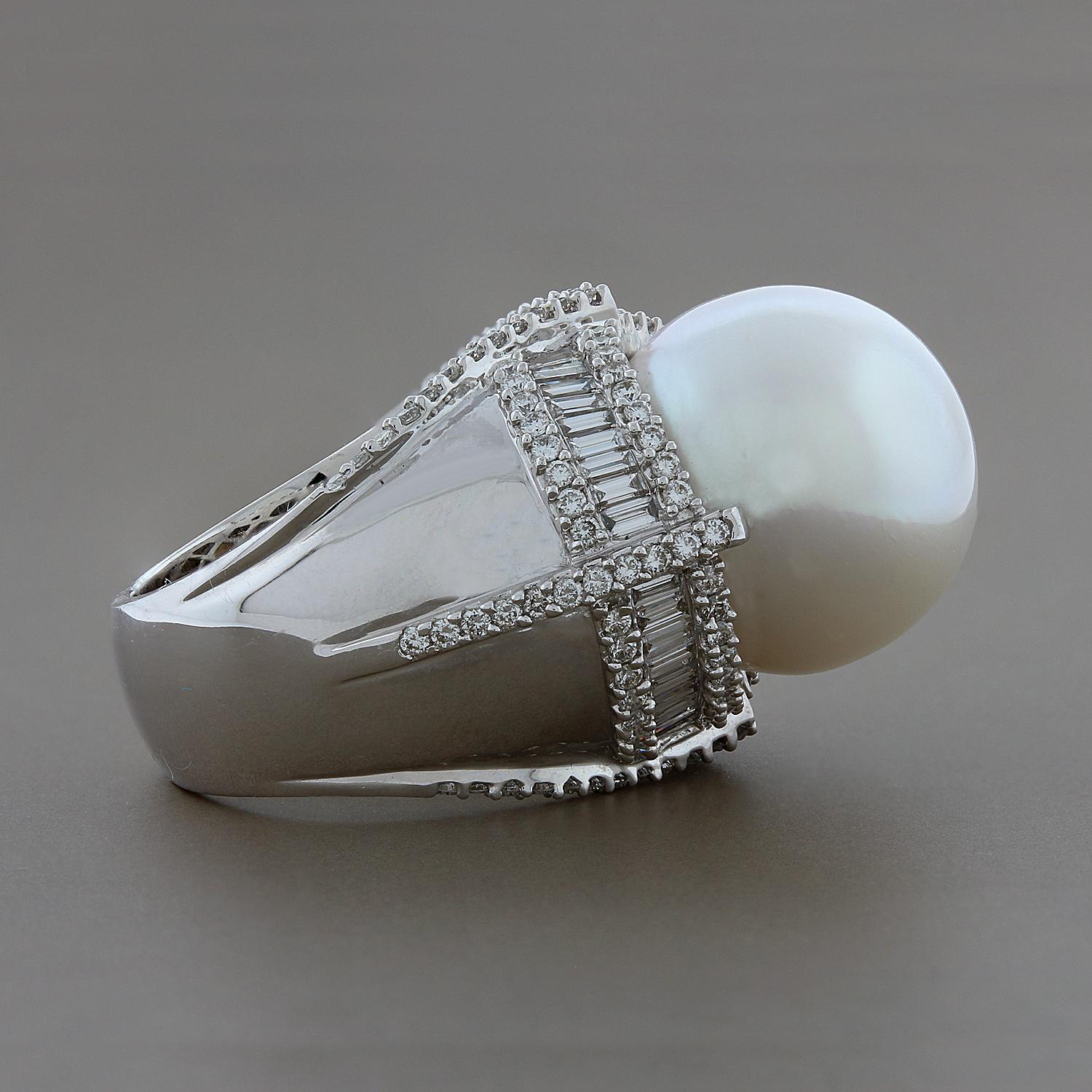 Contemporary South Sea Pearl Diamond Gold Cocktail Ring For Sale
