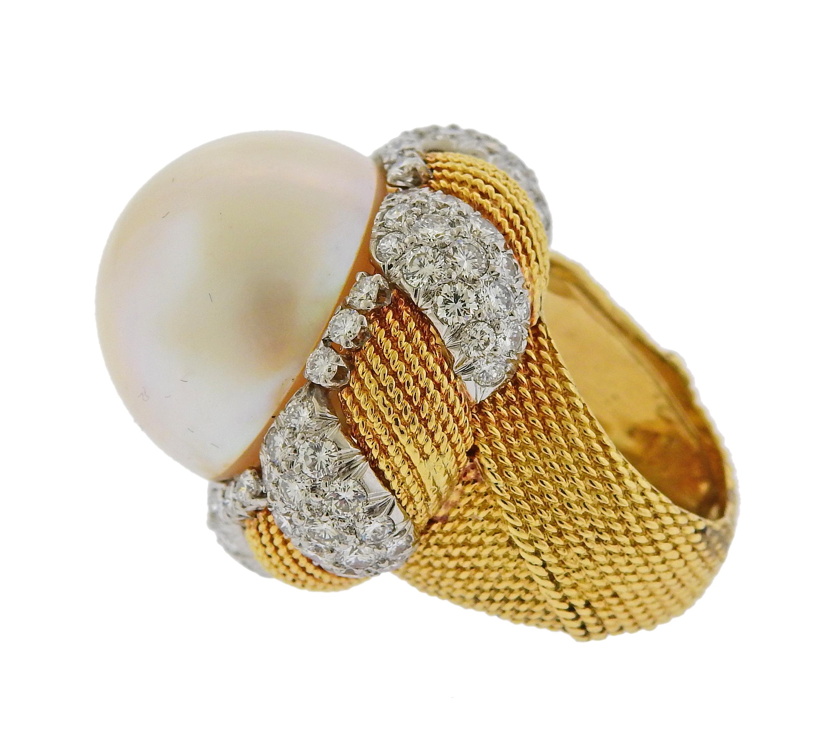 South Sea Pearl Diamond Gold Cocktail Ring For Sale at 1stDibs ...