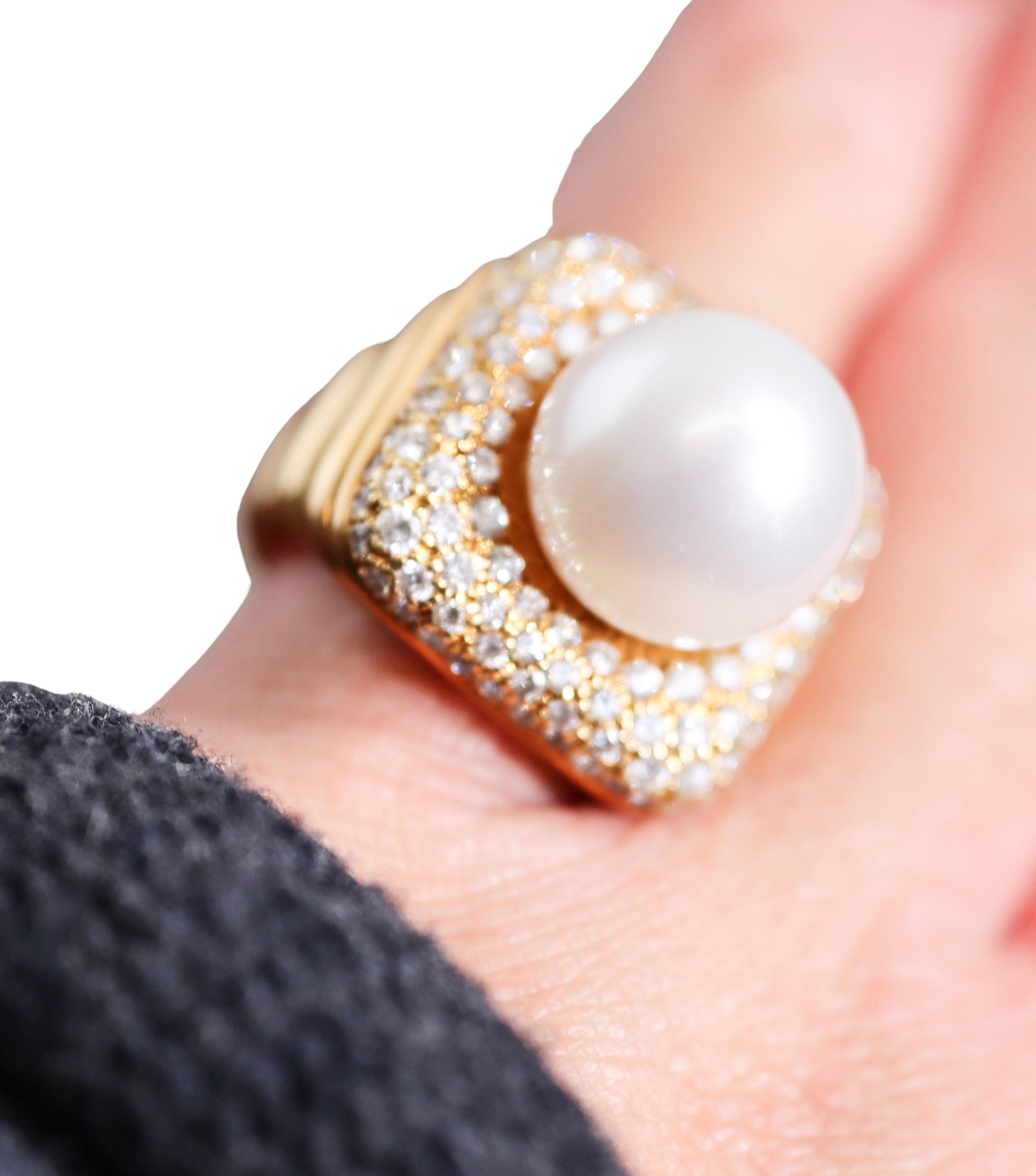 Women's South Sea Pearl Diamond Gold Cocktail Ring For Sale