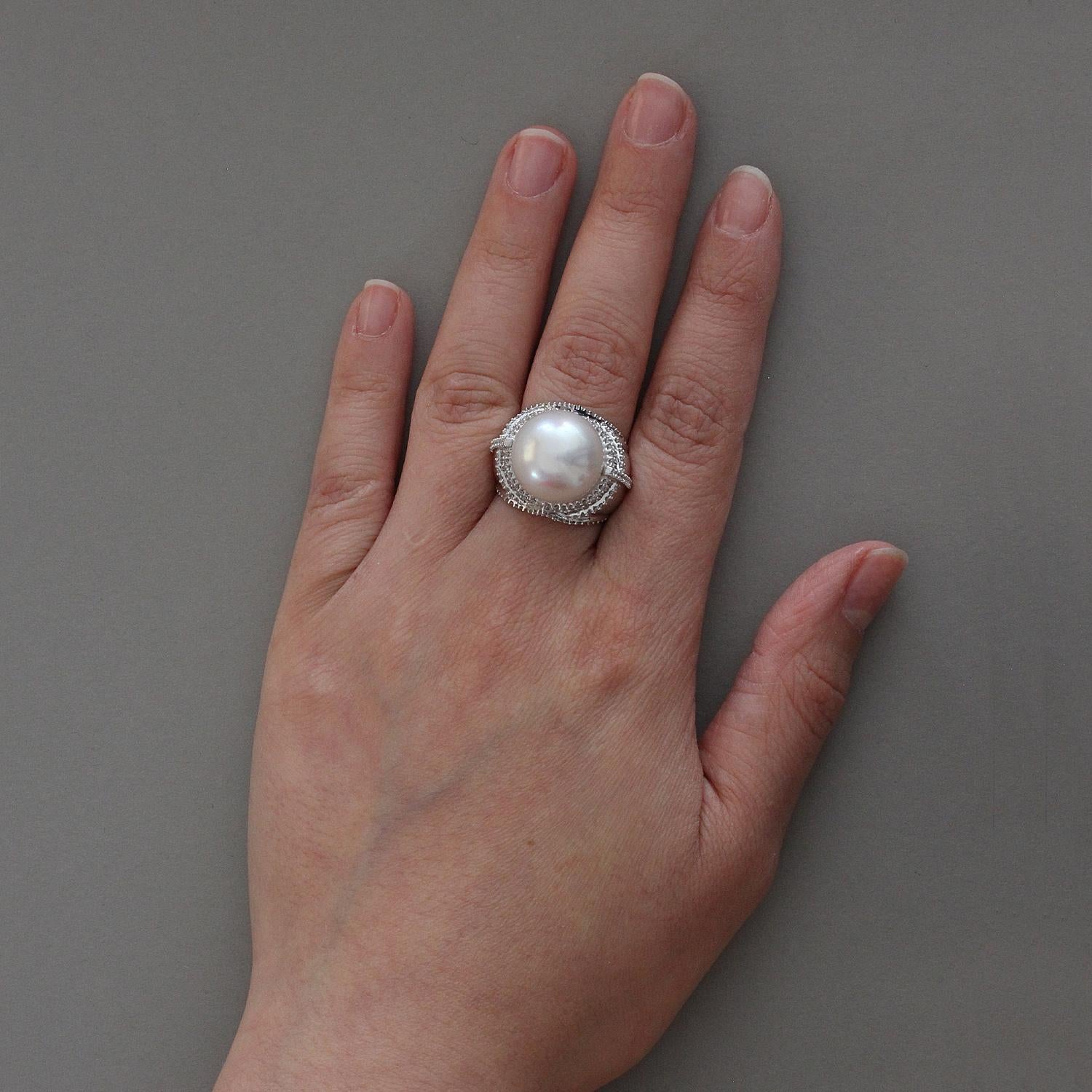 Women's South Sea Pearl Diamond Gold Cocktail Ring For Sale