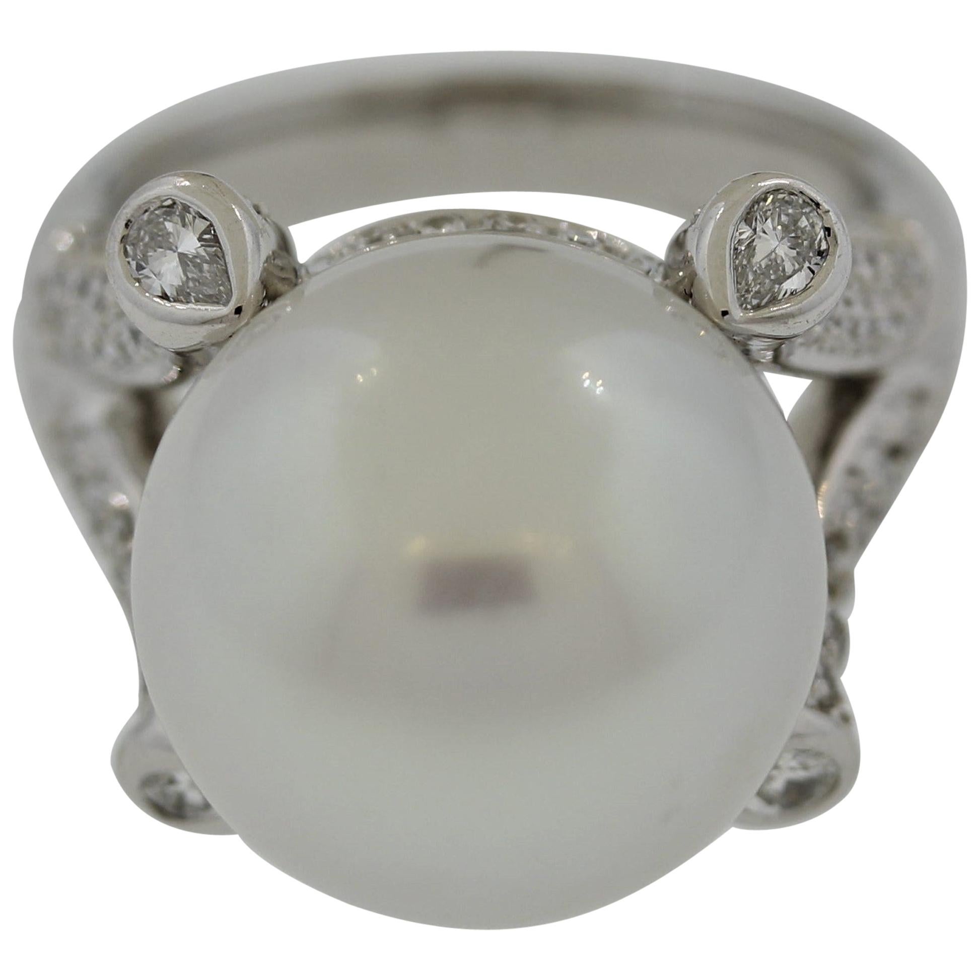 South Sea Pearl Diamond Gold Cocktail Ring