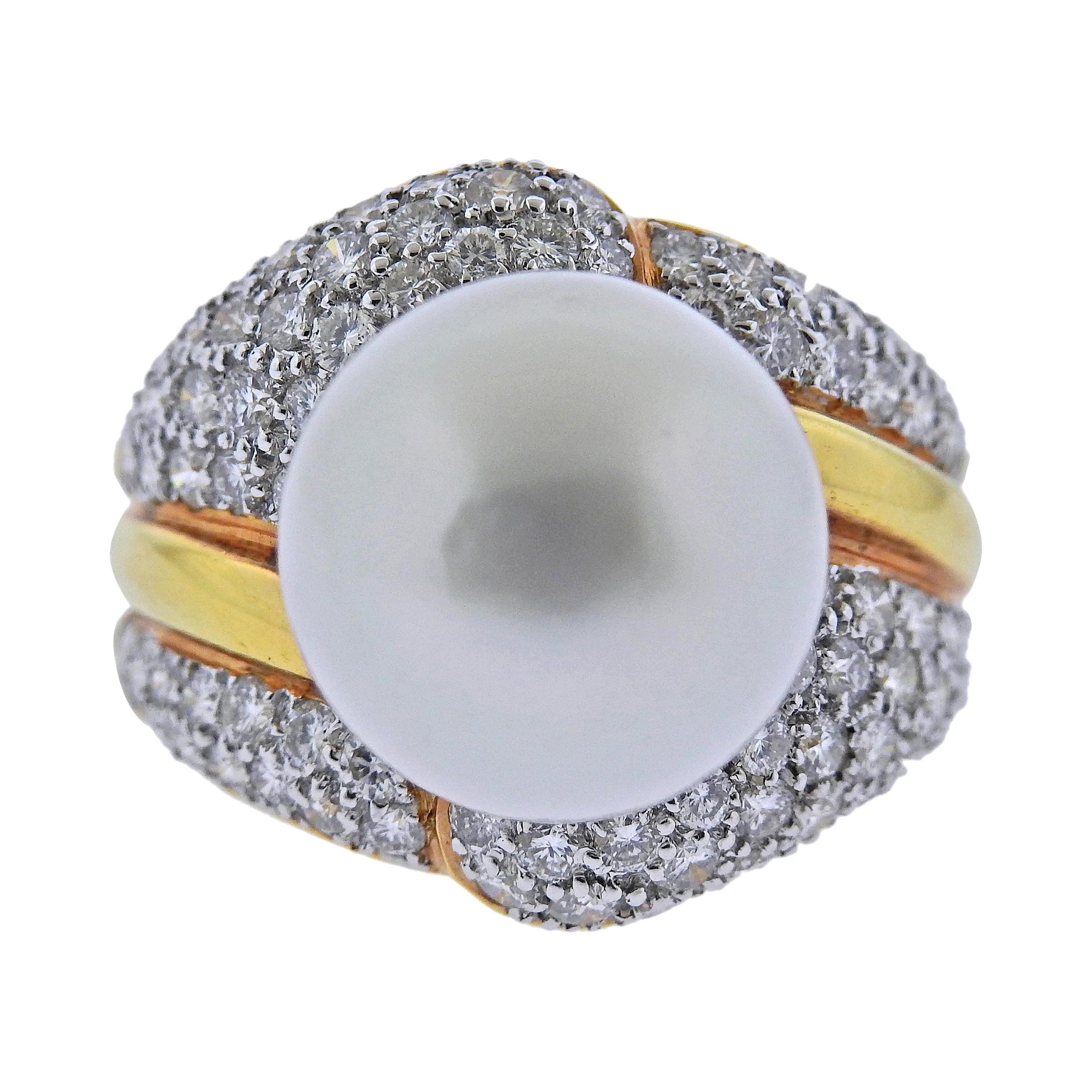 South Sea Pearl Diamond Gold Cocktail Ring