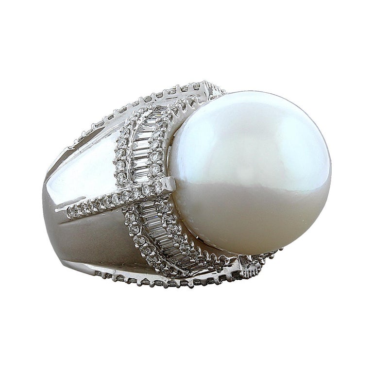 South Sea Pearl Diamond Gold Cocktail Ring For Sale at 1stDibs