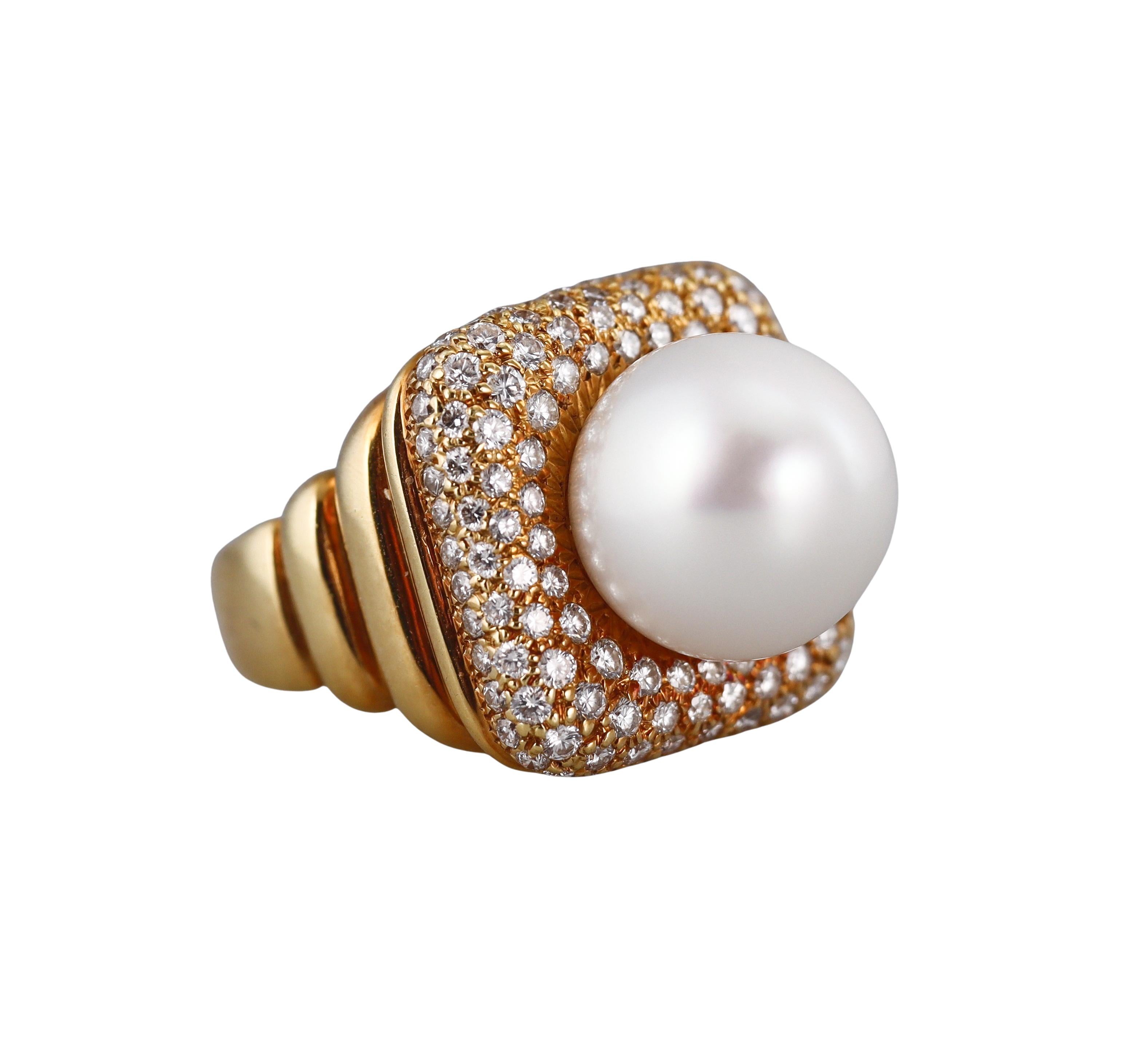 South Sea Pearl Diamond Gold Cocktail Ring