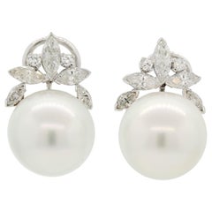 South Sea Pearl Diamond Gold “Crown” Earrings
