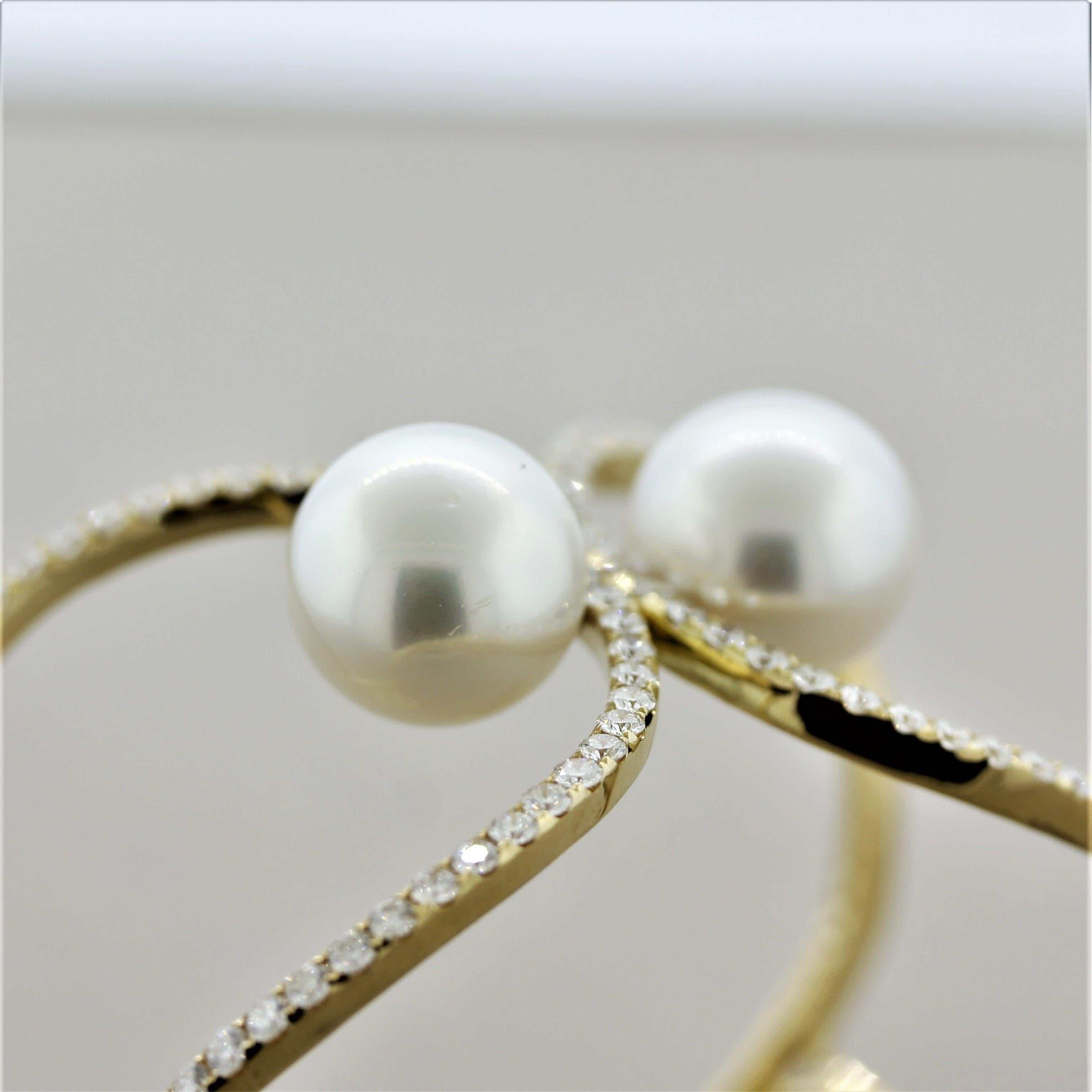 Women's South Sea Pearl Diamond Gold Cuff Bracelet For Sale